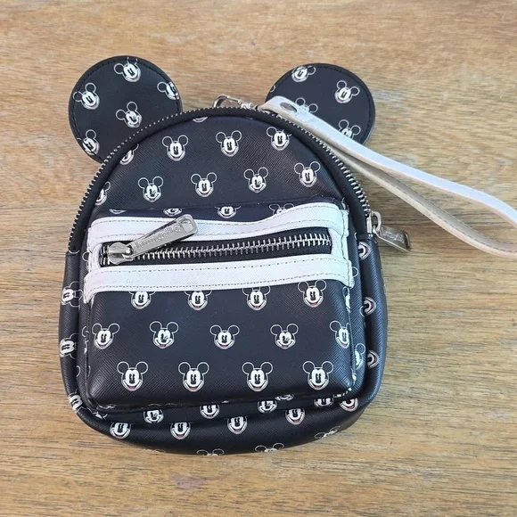 Disney Parks Loungefly Mickey Mouse Faces Mini Backpack Wristlet Black White Bag - Picture 6 of 8